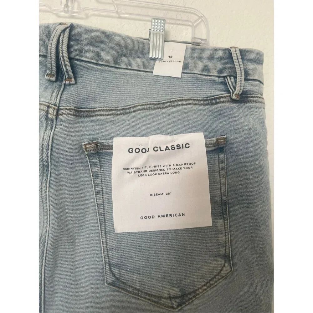 Good American Good Classic Jeans High Rise Skinny Fit Light Wash Distressed Size - Picture 6 of 6